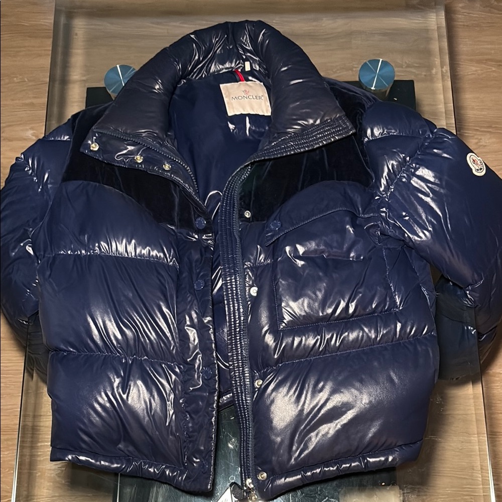Moncler Navy Blue Puffer Coat with High Shine